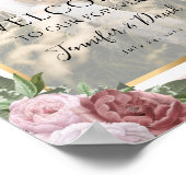 Roze Blush Gold Floral Weduwfoto Welkomstteken Poster (Hoek)