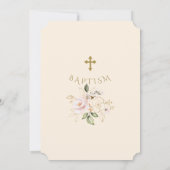 Roze Blush Gold Flowers Cross Champagne Baptisme Kaart (Achterkant)