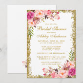 Roze Blush Gold Glitter Floral Vrijgezellenfeest Kaart (Voorkant / Achterkant)