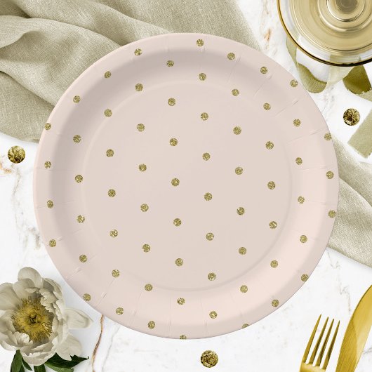 Roze Blush Gold Glitter Polka Dot Patroon Papieren Bordje