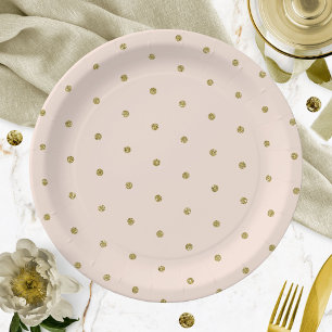 Roze Blush Gold Glitter Polka Dot Patroon Papieren Bordje