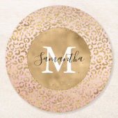Roze Blush Gold Leopard Print Glitz Sparkle Ronde Kartonnen Onderzetter (Voorkant)