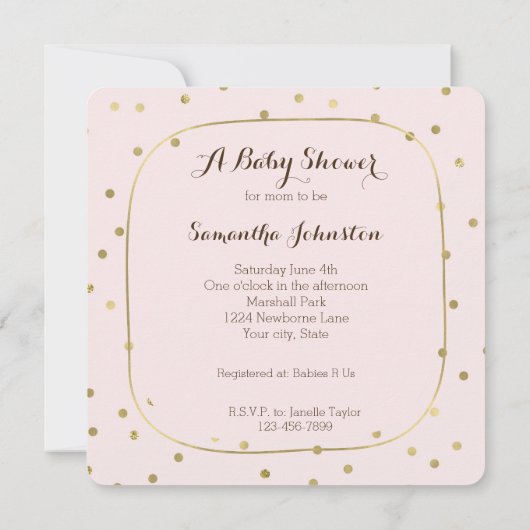 Roze Blush Gold Sparkle Confetti Baby shower Kaart (Achterkant)