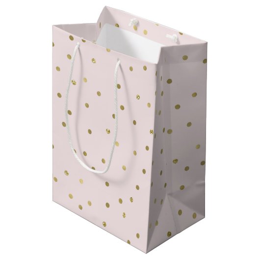 Roze Blush Gold Sparkle Confetti Medium Cadeauzakje (Voorkant Gekanteld)