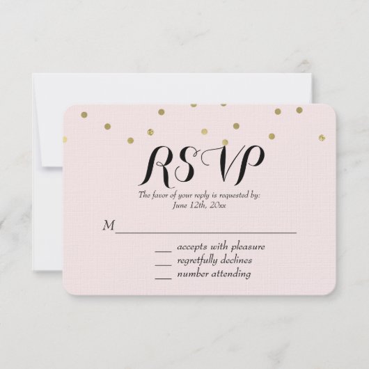 Roze Blush Gold Sparkle Confetti RSVP (Voorkant)