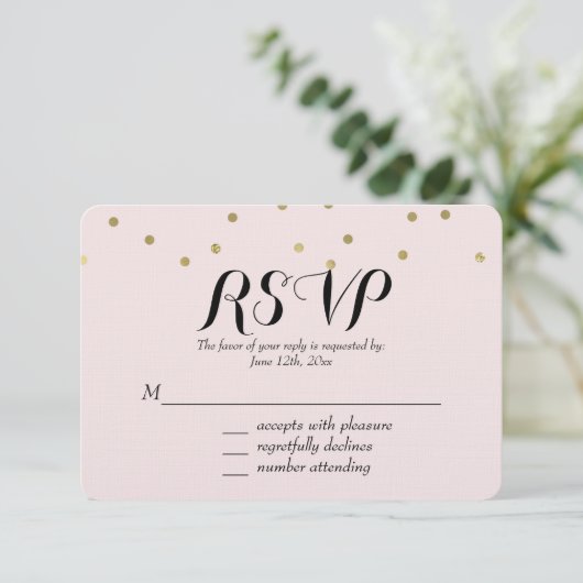 Roze Blush Gold Sparkle Confetti RSVP (Staand voorkant)