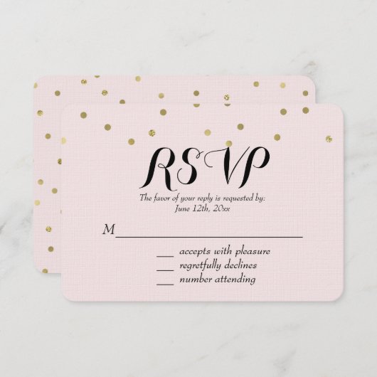 Roze Blush Gold Sparkle Confetti RSVP (Voorkant / Achterkant)