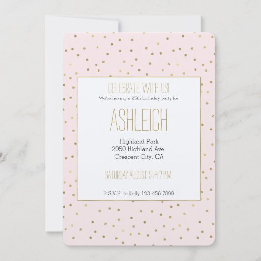 Roze Blush Gold Sparkle Confetti Verjaardag Kaart (Voorkant)