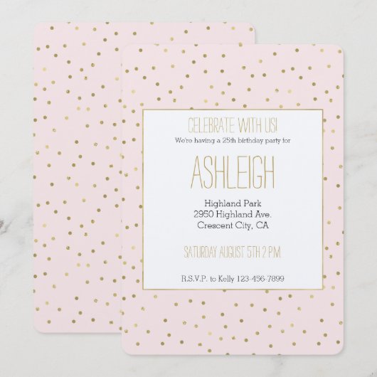 Roze Blush Gold Sparkle Confetti Verjaardag Kaart (Voorkant / Achterkant)