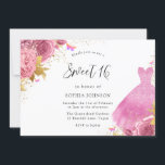 Roze Blush & Gold Sparkle Dress Floral Sweet 16 Kaart<br><div class="desc">Roze Blush & Gold Sparkle Dress Floral Sweet 16 Uitnodiging elegantere Vrijgezellenfeest design in onze winkel!</div>