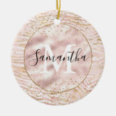 Roze Blush Gold Zebra Print Glitz Monogram Keramisch Ornament (Voorkant)