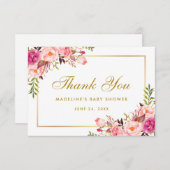 Roze Blush Goud Bloemen Baby shower Bedankt (Voorkant / Achterkant)