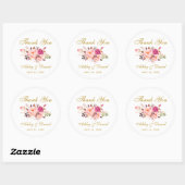 Roze Blush Goud Bloemen Bruiloft Dank u L Ronde Sticker (Vel)