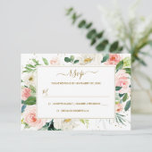 Roze Blush Goud Bloemen Goud Huwelijk RSVP (Staand voorkant)