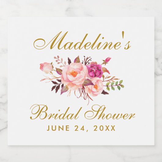 Roze Blush Goud Bloemen Vrijgezellenfeest Sparkling Wijnetiket (Enkel label)