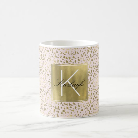 Roze Blush Goud Dier Print Monogram Koffiemok (Center)