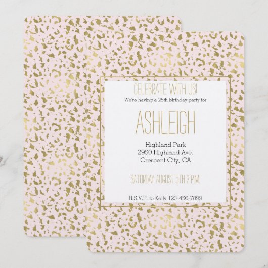 Roze Blush Goud Dier Print verjaardag Kaart (Voorkant / Achterkant)