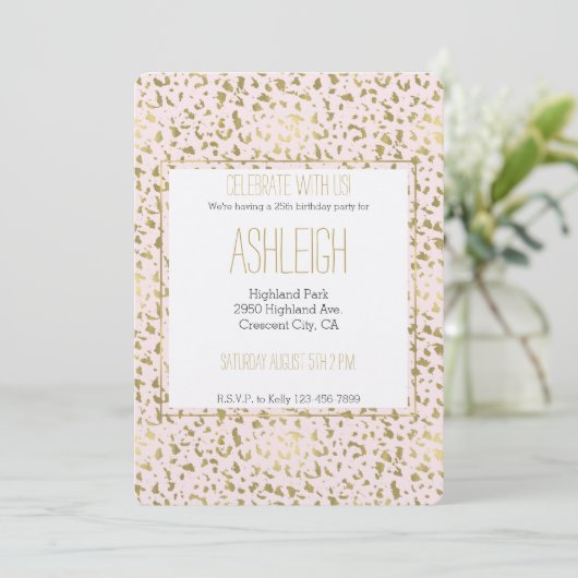 Roze Blush Goud Dier Print verjaardag Kaart (Staand voorkant)