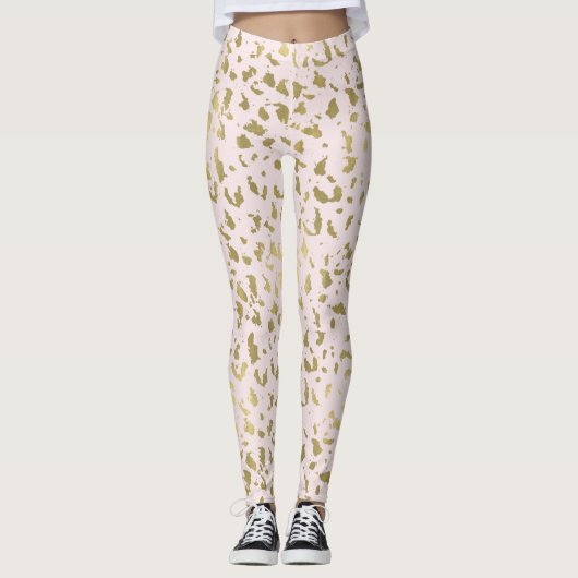 Roze Blush Goud Dierenprint Leggings (Voorkant)