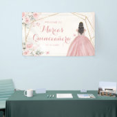 Roze Blush Goud Geometrisch Bloemen Quinceañera Gr Spandoek (Beurs)
