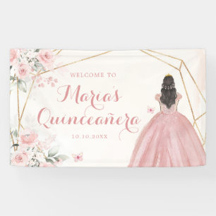 Roze Blush Goud Geometrisch Bloemen Quinceañera Gr Spandoek