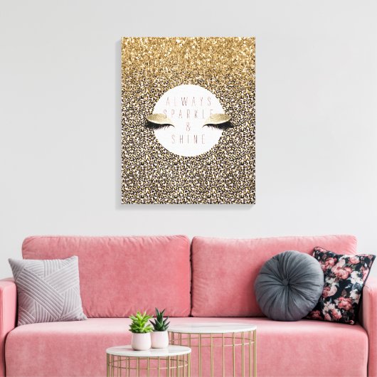 Roze Blush Goud Luipaard Print Glitzy Ogen (Insitu (Woonkamer))