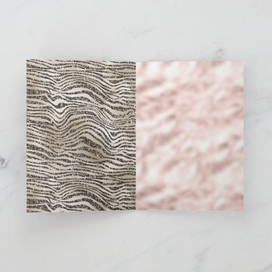 Roze Blush Goud Zwart Glitzy Glitter Zebra Print Kaart (Binnen)