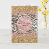 Roze Blush Goud Zwart Glitzy Glitter Zebra Print Kaart (Gele Bloem)