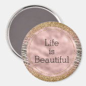 Roze Blush Goud Zwart Glitzy Glitter Zebra Print Magneet (Voorkant / Achterkant)