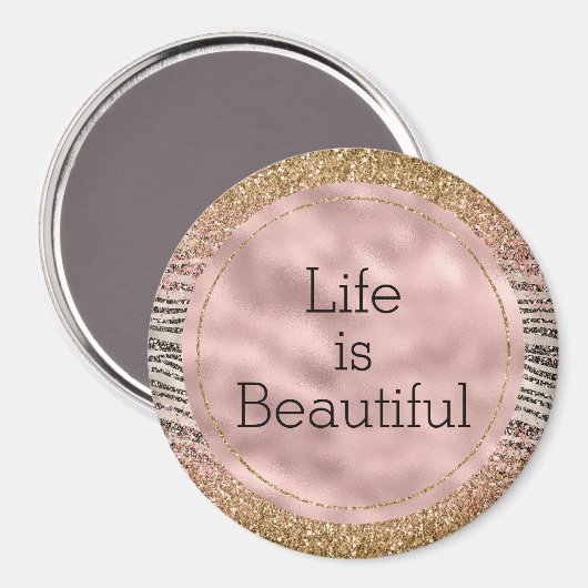 Roze Blush Goud Zwart Glitzy Glitter Zebra Print Magneet (Voorkant / Achterkant)