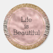 Roze Blush Goud Zwart Glitzy Glitter Zebra Print Magneet (Voorkant)