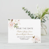 Roze Blush Gouden Bloem Bruiloft Save The Date (Staand voorkant)