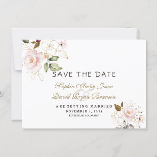 Roze Blush Gouden Bloem Bruiloft Save The Date