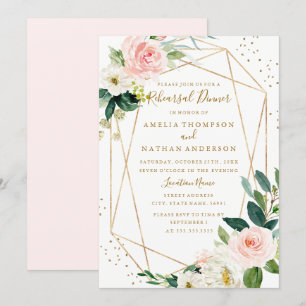 Roze Blush Gouden Bloemige Geometrische Oefenavond Kaart