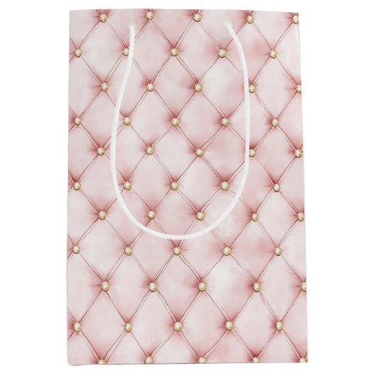 Roze Blush Gouden Pluizen Verjaardag Medium Cadeauzakje (Voorkant)