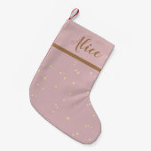 roze blush gouden sterren faux folie monogram Stoc Kleine Kerstsok (Voorkant (Hangend))