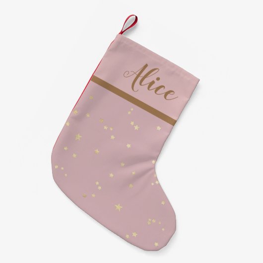 roze blush gouden sterren faux folie monogram Stoc Kleine Kerstsok (Voorkant (Hangend))