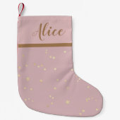 roze blush gouden sterren faux folie monogram Stoc Kleine Kerstsok (Voorkant)
