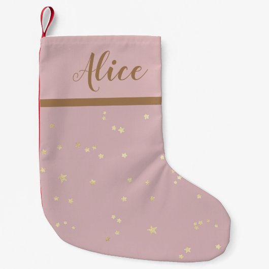 roze blush gouden sterren faux folie monogram Stoc Kleine Kerstsok (Voorkant)