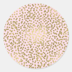 Roze Blush & Gouden Stippen Confetti Elegante Chic Ronde Sticker