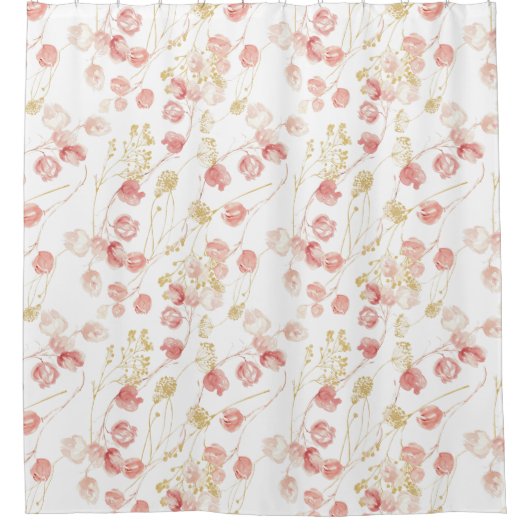Roze blush gouden weide bloemenpatroon douchegordijn (Voorkant)