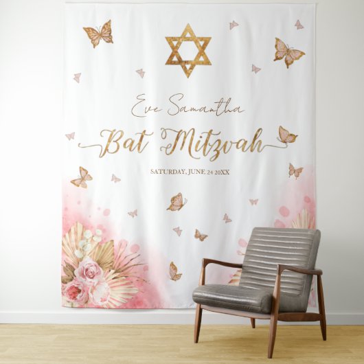 Roze Blush Gown Bat Mitzvah Backdrop Wandkleed (In situ)