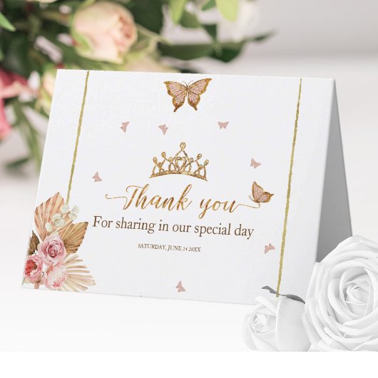 Roze Blush Gown Quinceanera Bedankkaart