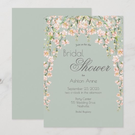 Roze Blush Green Floral Wildflower Bridal Kaart (Voorkant / Achterkant)