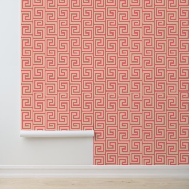 Roze & Blush Griekse Sleutel Monochromatisch  Behang (Applicatie)