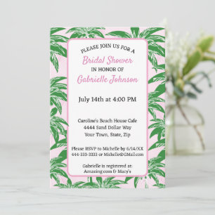 Roze Blush Groene Palm Tree Zomer Douche Party Kaart
