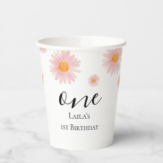 Roze Blush Groovy Daisy Verjaardag Papieren Bekers