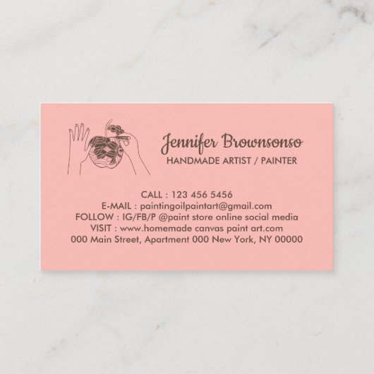 Roze Blush Handmade Hobby Painter Schets Visitekaartje (Achterkant)