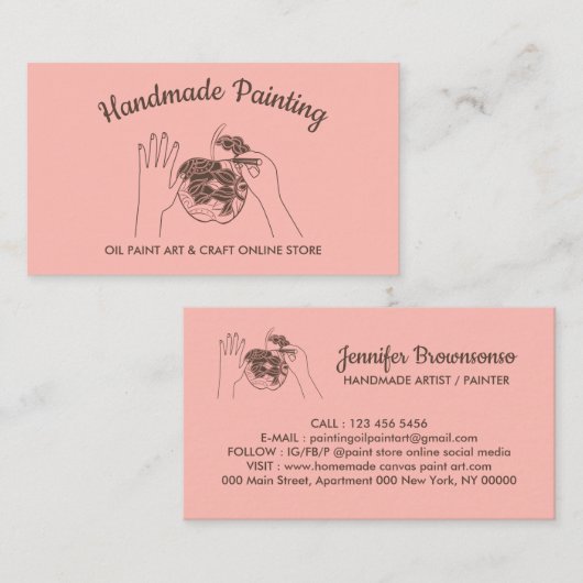 Roze Blush Handmade Hobby Painter Schets Visitekaartje (Voorkant / Achterkant)