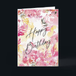 Roze Blush Happy Birthday Waterverf Floral Design Kaart<br><div class="desc">Roze Blush happy birthday Waterverf Floral Design</div>